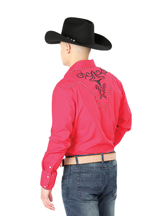 Camisa Vaquera M/ Larga El Senor De Los Cielos Mch-02-10 65% Poliester 35% Algodon Rojo 42889