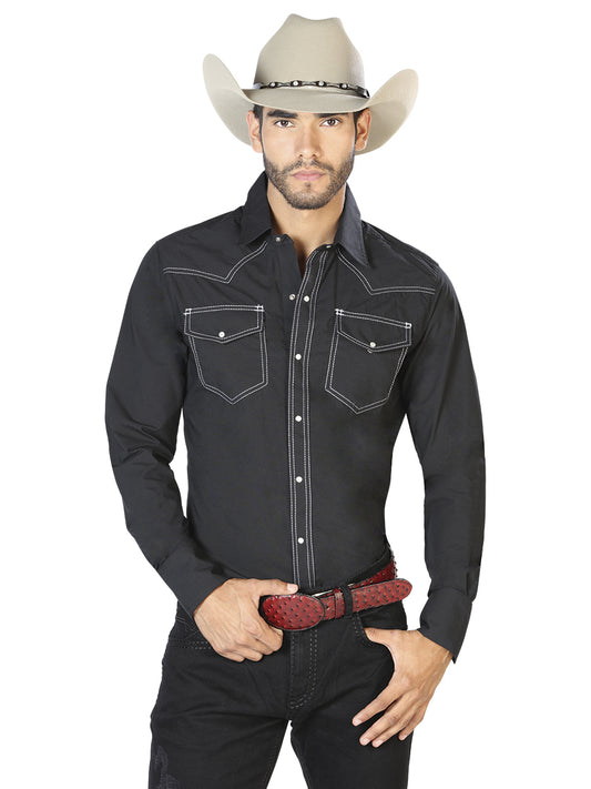 Camisa Vaquera M/ Larga El Senor De Los Cielos Mc061924 65% Polyester 35% Algodon Negro 42893