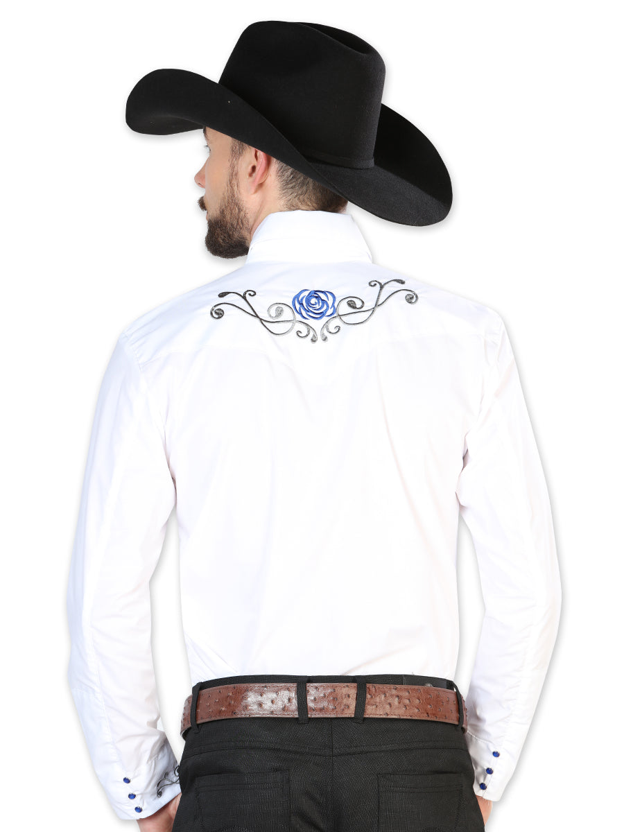 el General Bordado Vaquero Camisa Blanco/azul 42938