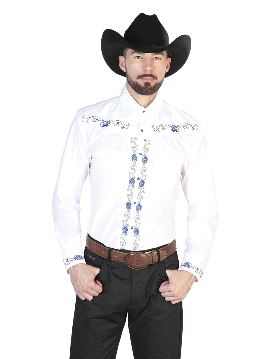 el General Bordado Vaquero Camisa Blanco/azul 42938