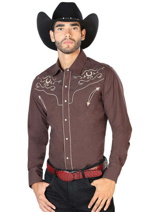 Camisa Vaquera M/ Larga El Senor De Los Cielos Mc061918 65% Polyester 35% Algodon Cafe 42943