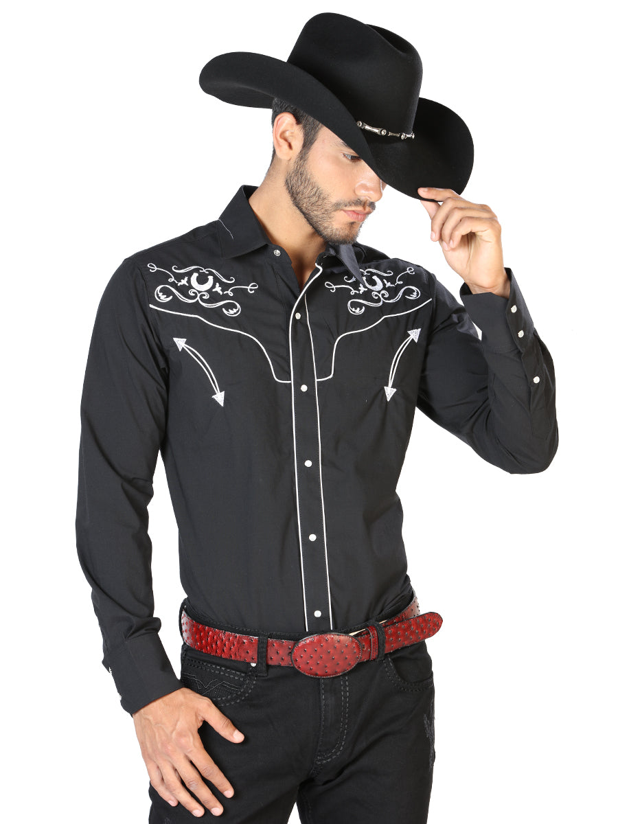 Camisa Vaquera Manga Larga El Senor De Los Cielos Mc061918 65% Polyester 35% Algodon Negro 42945