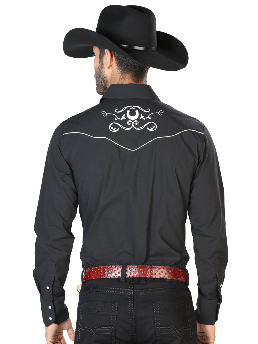 Camisa Vaquera Manga Larga El Senor De Los Cielos Mc061918 65% Polyester 35% Algodon Negro 42945