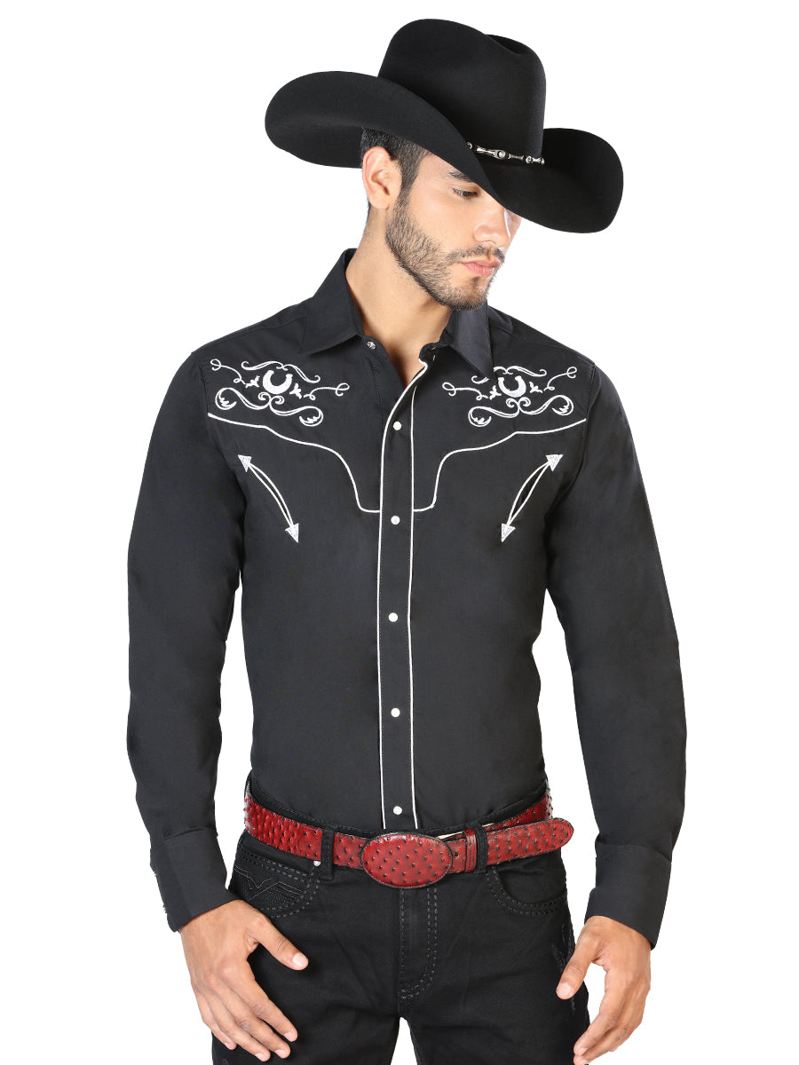 Camisa Vaquera Manga Larga El Senor De Los Cielos Mc061918 65% Polyester 35% Algodon Negro 42945
