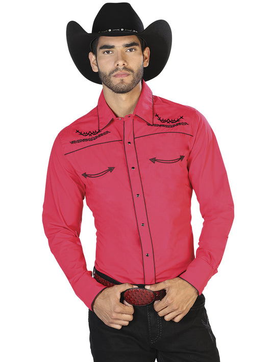 Camisa Vaquera Manga Larga El Senor De Los Cielos Mc061902 65% Polyester 35% Algodon Rojo 42952