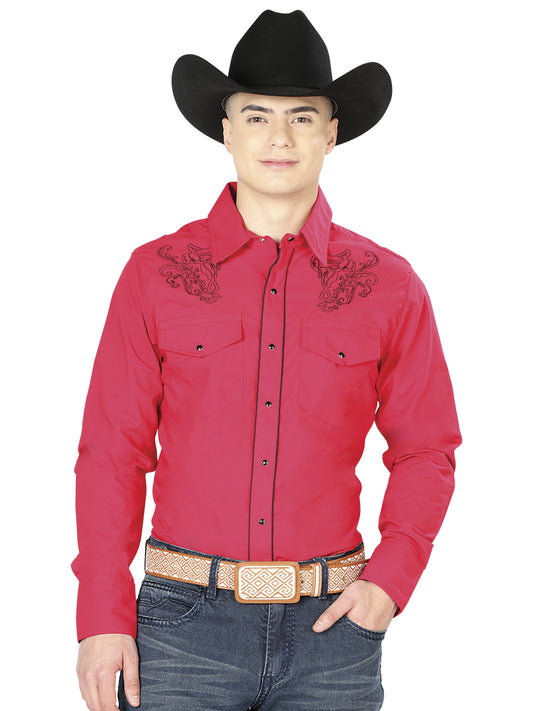 Camisa Vaquera Manga Larga El Senor De Los Cielos Mc061909 65% Polyester 35% Algodon Rojo 42956