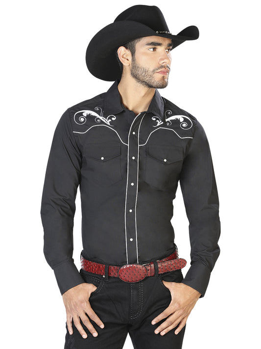 Camisa Vaquera M/ Larga El Senor De Los Cielos Mc061904 65% Polyester 35% Algodon Negro 42958