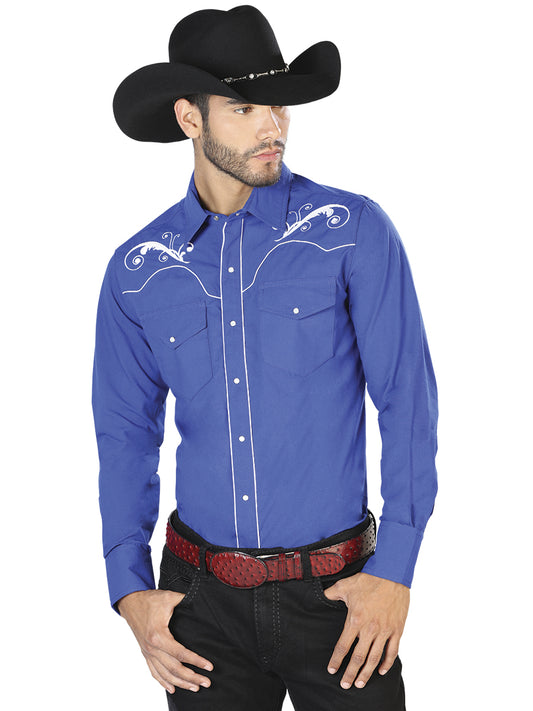 Camisa Vaquera Manga Larga El Senor De Los Cielos Mc061904 65% Polyester 35% Algodon Azul Rey 42959