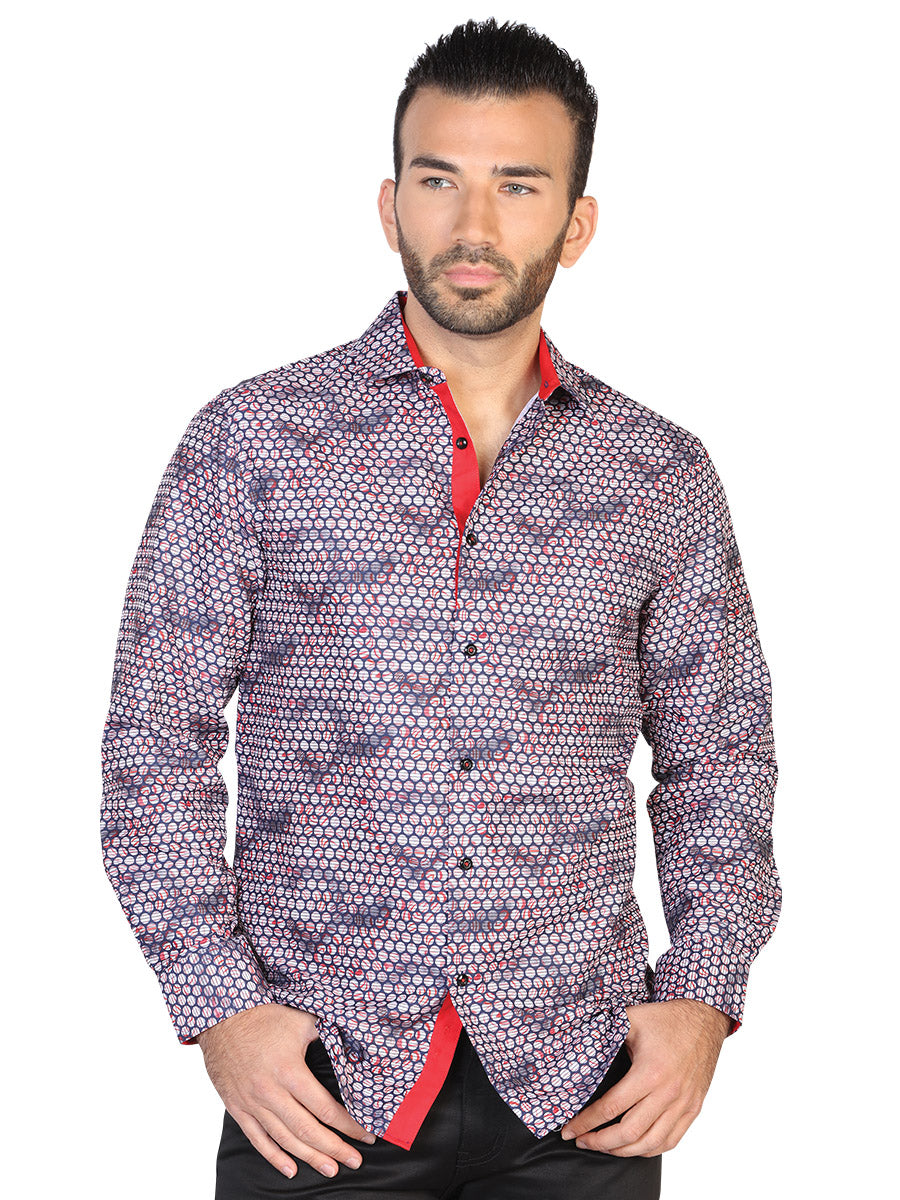 Camisa Casual M/ Larga El Senor De Los Cielos Ea001007 100% Polyester Azul Marino/Rojo 43049