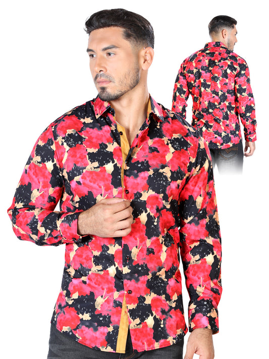 Camisa Casual L/ Manga El Senor De Los Cielos D007 97% Poliester 3% Elastano Rojo/Negro/Arena 43446