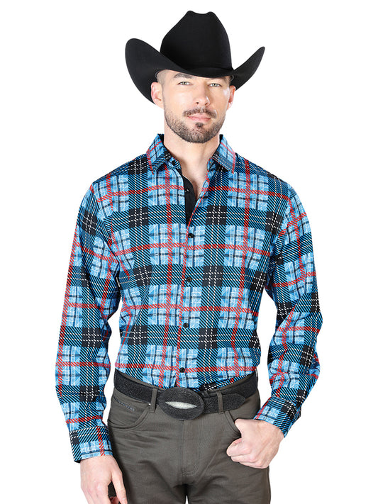 Camisa Casual Manga Larga El Señor De Los Cielos 81704H 95% Poliéster 5% Elastano Azul/Cuadros 43690