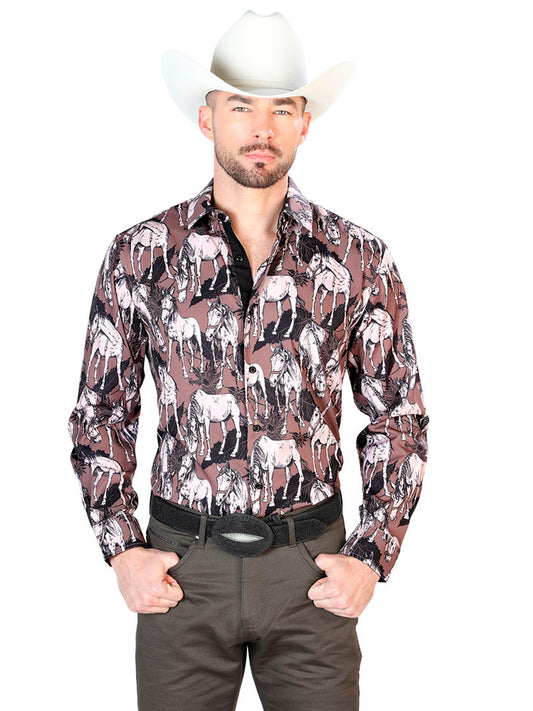 Camisa Casual Manga Larga El Señor De Los Cielos 864715 100% Poliester Negro/Beige 43699