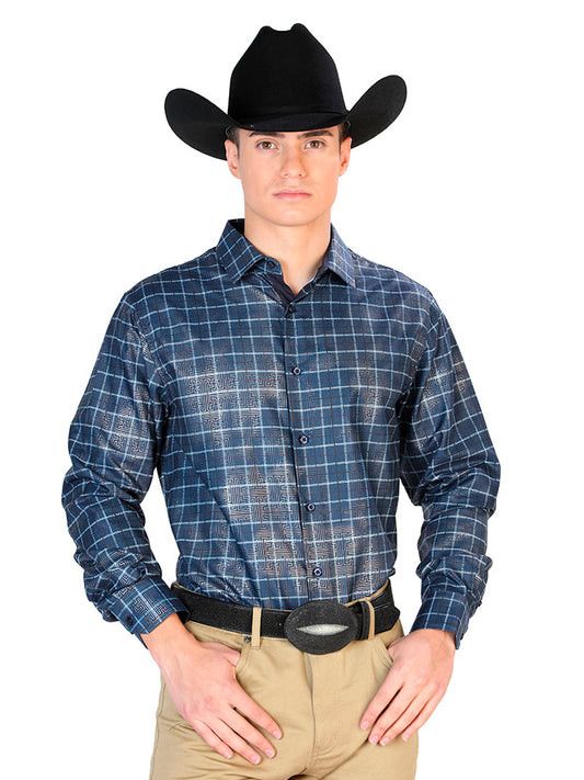 Camisa Casual Manga Larga El Señor De Los Cielos Wh7-148 100% Poliester Negro 43768
