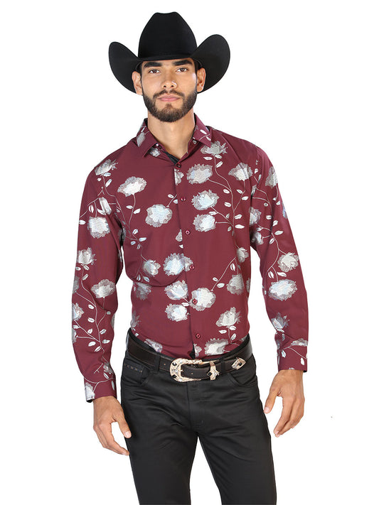 Camisa Casual Manga Larga El Señor De Los Cielos Wh7-007 97% Poliéster 3% Elastano Vino/Estimado 43776