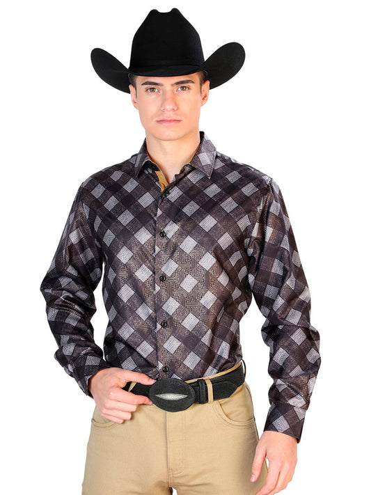 Camisa Casual L/ Manga El Señor De Los Cielos Wh7-168 100% Poliéster Amarillo/Negro 43785