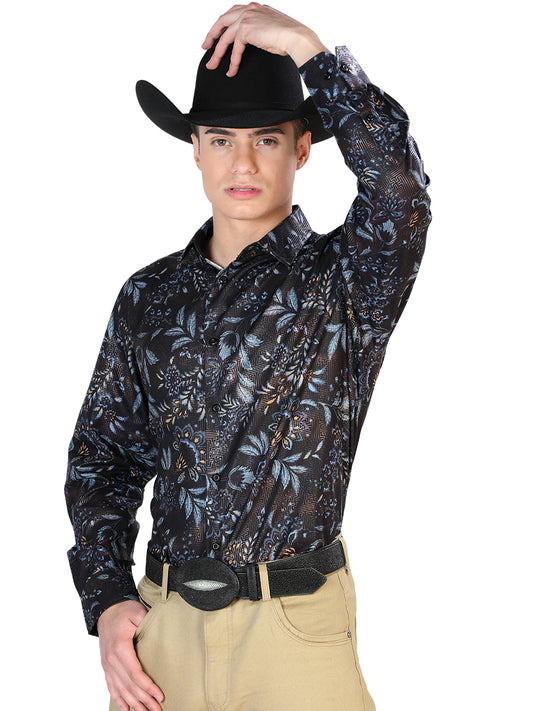 Camisa Casual Manga L El Señor De Los Cielos Wh7-066 100% Poliéster Negro 43799