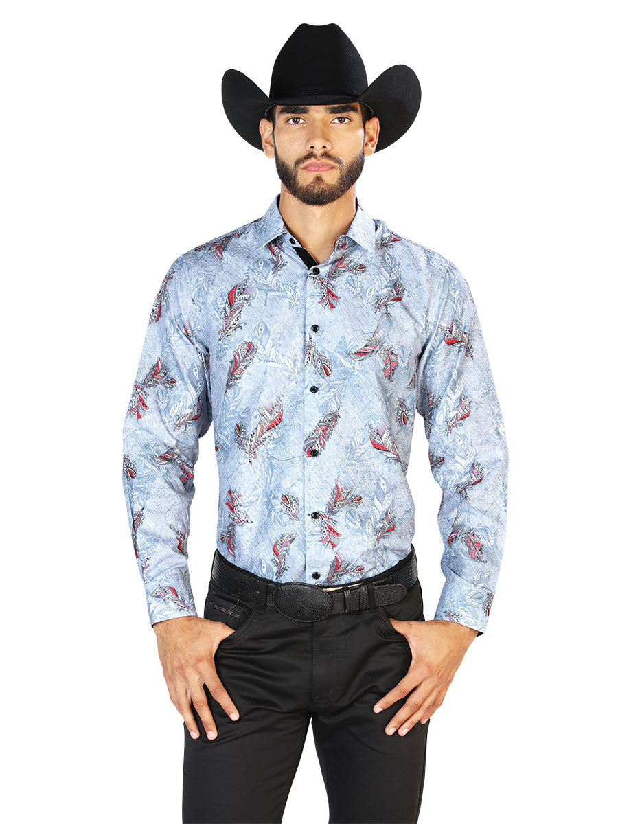 Camisa Casual Manga Larga El Señor De Los Cielos Wh7-076 100% Poliéster Gris 43815