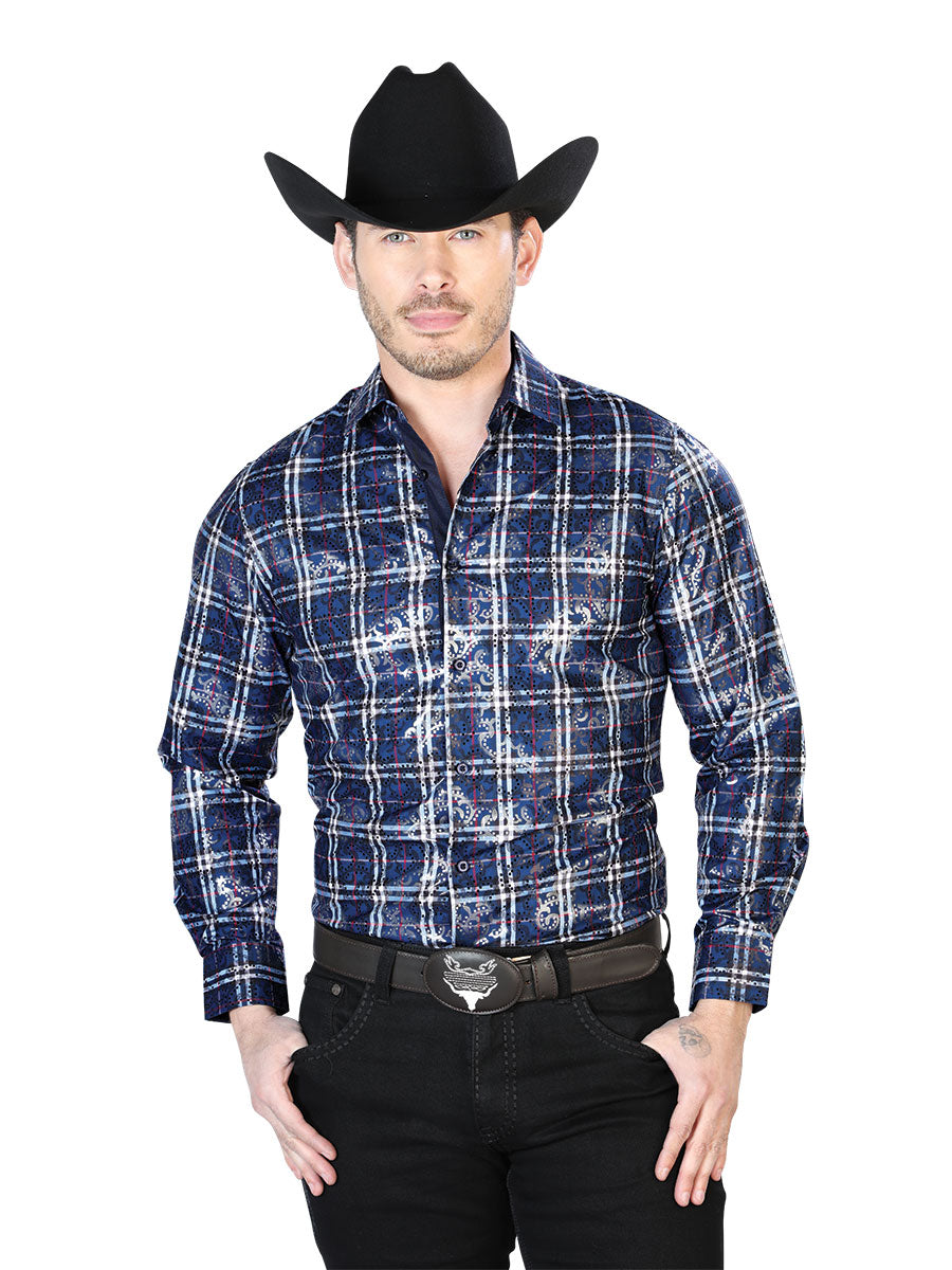 Azul Casual Manga Larga Camisa 43821