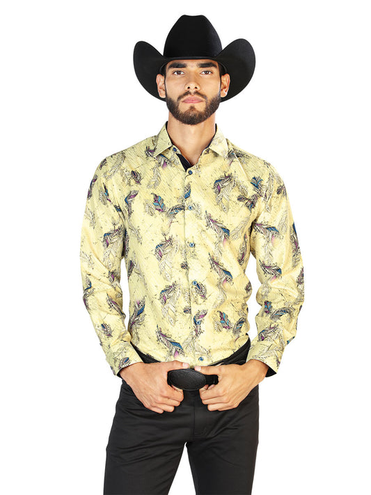 Camisa Casual Manga Larga El Señor De Los Cielos Wh7-079 100% Poliester Gris/Azul 43824