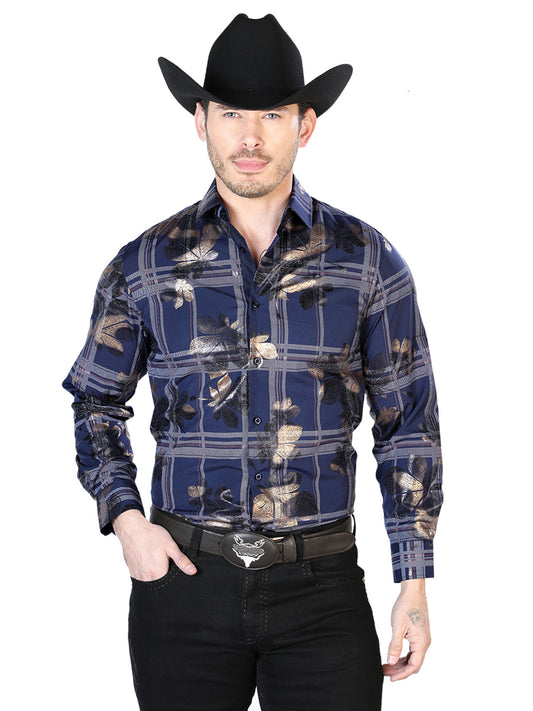 Camisa Casual Manga Larga El Señor De Los Cielos Wh7-202 97% Poliéster 3% Elastano Azul Marino 43837