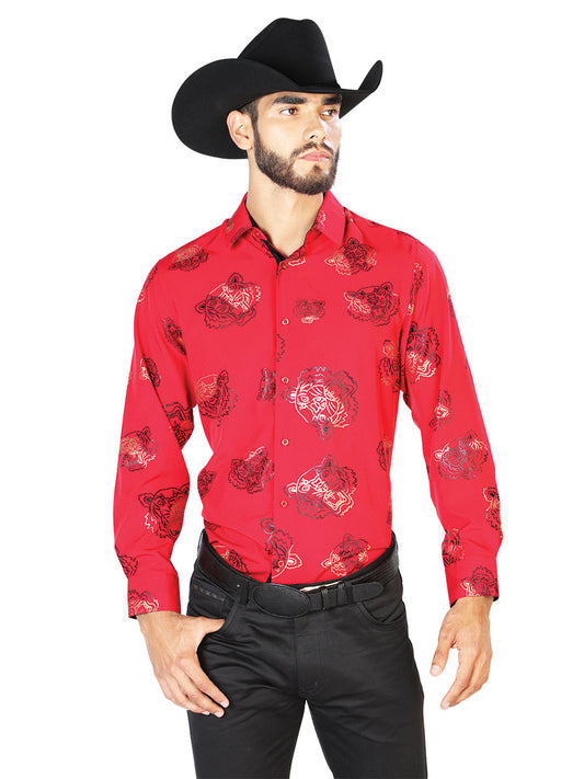 Camisa Casual Manga Larga El Señor De Los Cielos Wh7-205 97% Poliéster 3% Spandex Vino 43840