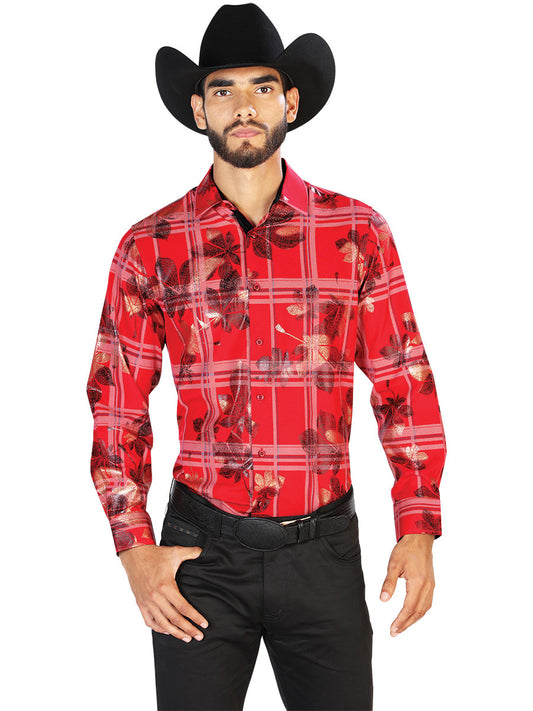Camisa Casual Manga Larga El Señor De Los Cielos Wh7-202 97% Poliéster 3% Spandex Vino 43844