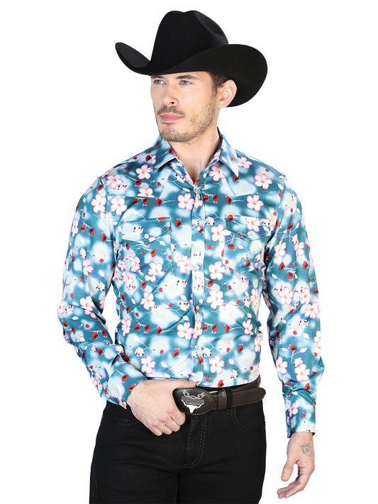 Camisa Casual Manga Larga El Señor De Los Cielos 28 97%Poliéster 3%Lycra Aqua/Flores 43943