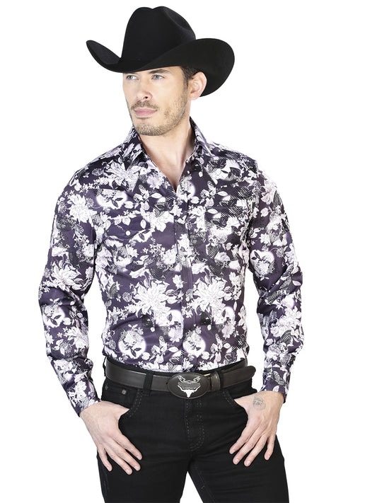 Camisa Casual Manga Larga El Señor De Los Cielos 33 97%Poliéster 3%Lycra Vino/Blanco Floral 43948