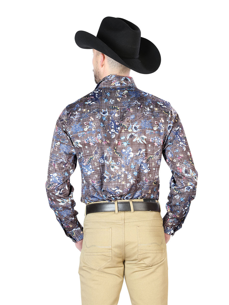 Camisa Casual Manga Larga El Señor De Los Cielos 38 97%Poliéster 3%Lycra Marino Floral 43953