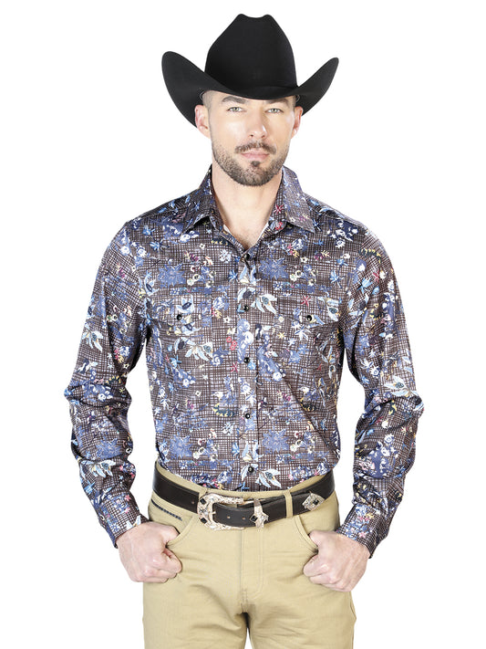 Camisa Casual Manga Larga El Señor De Los Cielos 38 97%Poliéster 3%Lycra Marino Floral 43953