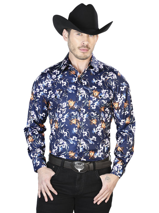 Camisa Casual Manga Larga El Señor De Los Cielos 42 97%Poliéster 3%Lycra Azul/Flores 43957