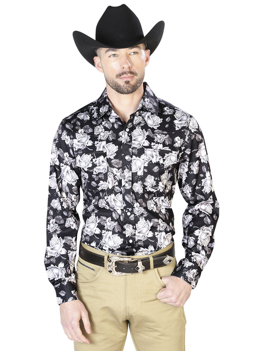 Camisa Casual Manga Larga El Señor De Los Cielos 45 97%Poliéster 3%Lycra Flor Negra 43960