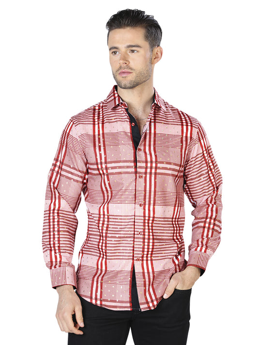 Camisa Casual L/ Manga El Señor De Los Cielos Wh10-013 100% Poliéster Rojo/Blanco 44015