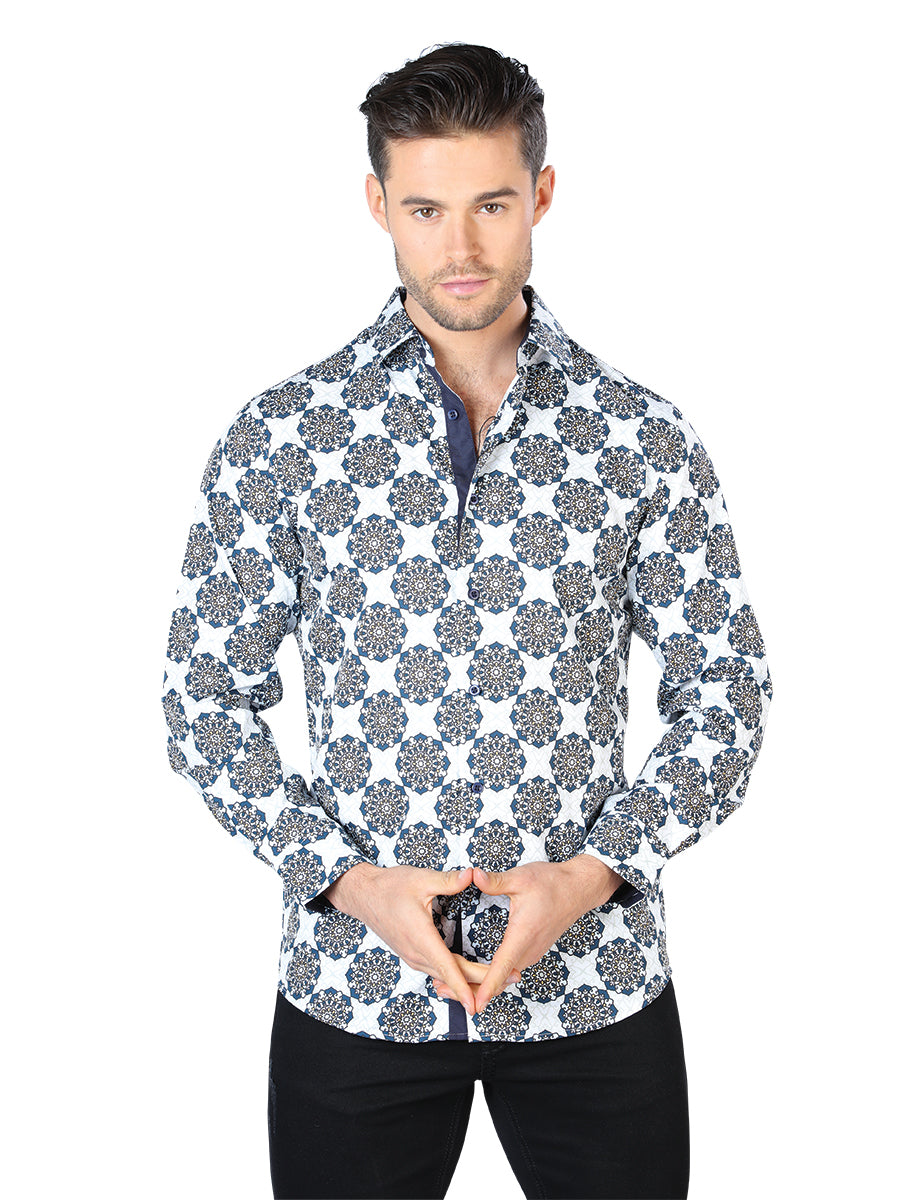 Camisa Casual Manga Larga El Señor De Los Cielos Wh10-046 97% Poliéster 3% Elastano Blanco/Negro 44048