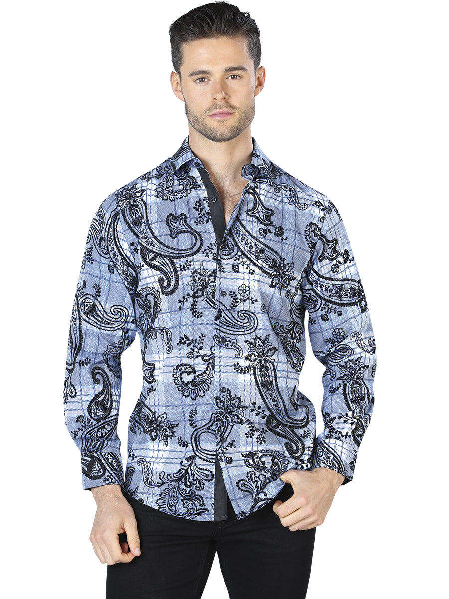 Camisa Casual Manga Larga El Señor De Los Cielos Wh10-056 97% Poliéster 3% Elastano Azul/Negro 44058