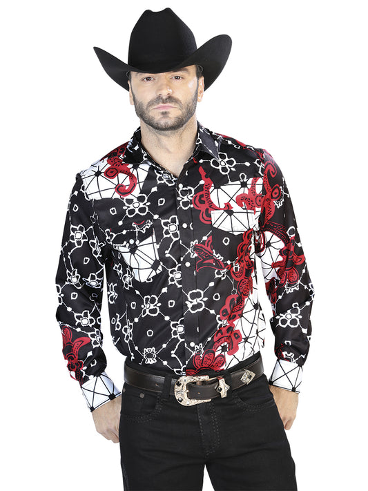 Camisa Casual Manga Larga El Señor De Los Cielos 13 97%Poliéster 3%Lycra Burdeos/Negro 44076