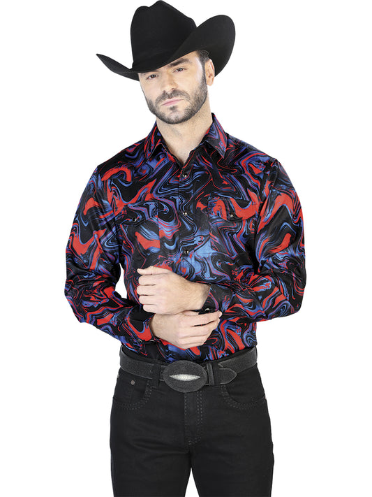Camisa Casual Manga Larga El Señor De Los Cielos 15 97%Poliéster 3%Lycra Azul/Rojo 44080