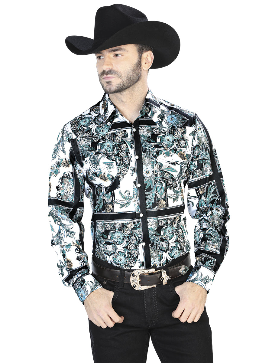 Camisa Casual L/ Manga El Señor De Los Cielos 17 97%Poliéster 3%Lycra Blanco/Negro 44082