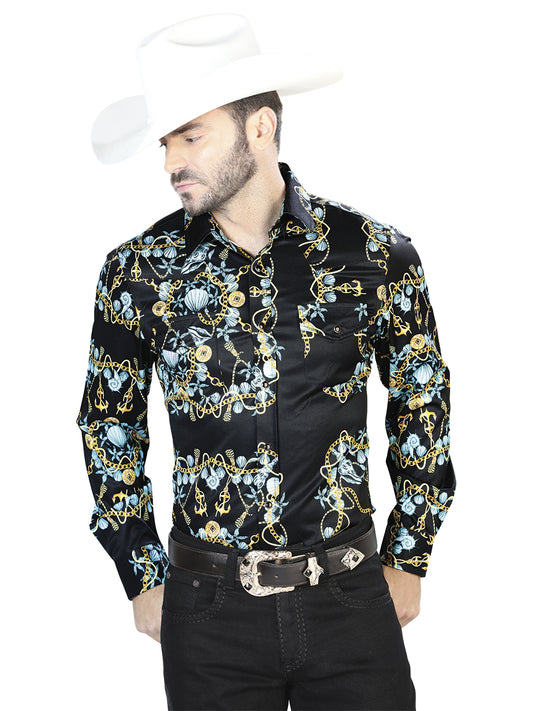 Camisa Casual Manga Larga El Señor De Los Cielos 18 97%Poliéster 3%Lycra Negro/Oro 44083
