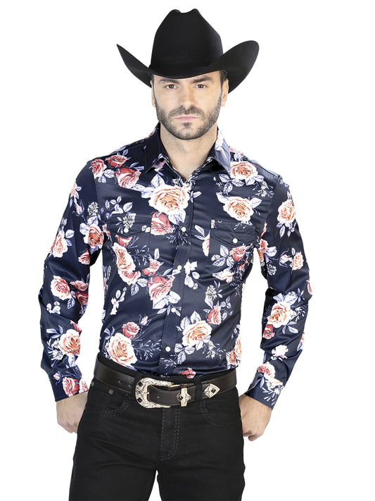 Camisa Casual Manga Larga El Señor De Los Cielos 23 97%Poliéster 3%Lycra Marino/Rosas 44089