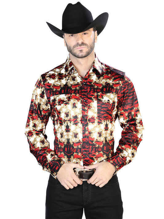 Camisa Casual Manga Larga El Señor De Los Cielos 32 97%Poliéster 3%Lycra Burdeos/Oro 44103
