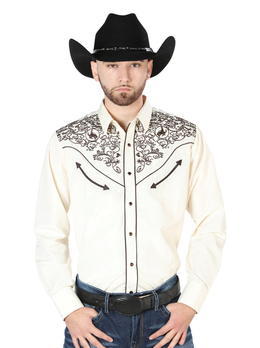 Camisa Vaquera L/ Manga El Señor De Los Cielos No.4044 65% Poliéster 35% Algodón Beige 44189
