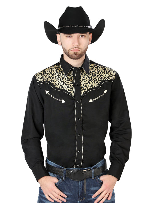 Cowboy Camisa L/ Manga El Señor De Los Cielos No.137 65% Poliéster 35%cotton Negro 44192