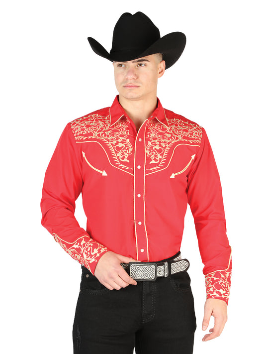 Camisa Vaquera L/ Manga El Señor De Los Cielos No.4052 65% Poliéster 35% Algodón Rojo 44197