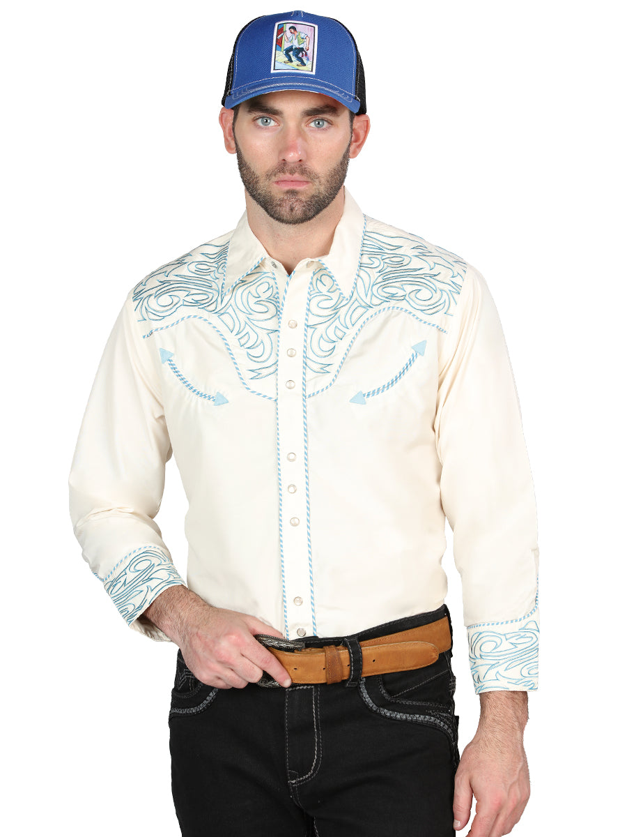 Camisa Vaquera Manga Larga El Señor De Los Cielos No.4032 65% Poliéster 35% Algodón Beige 44199
