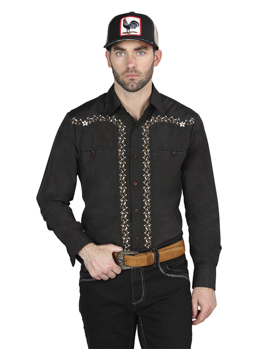 Camisa Vaquera Manga Larga El Señor De Los Cielos No.4076 65% Poliéster 35% Algodón Negro 44200