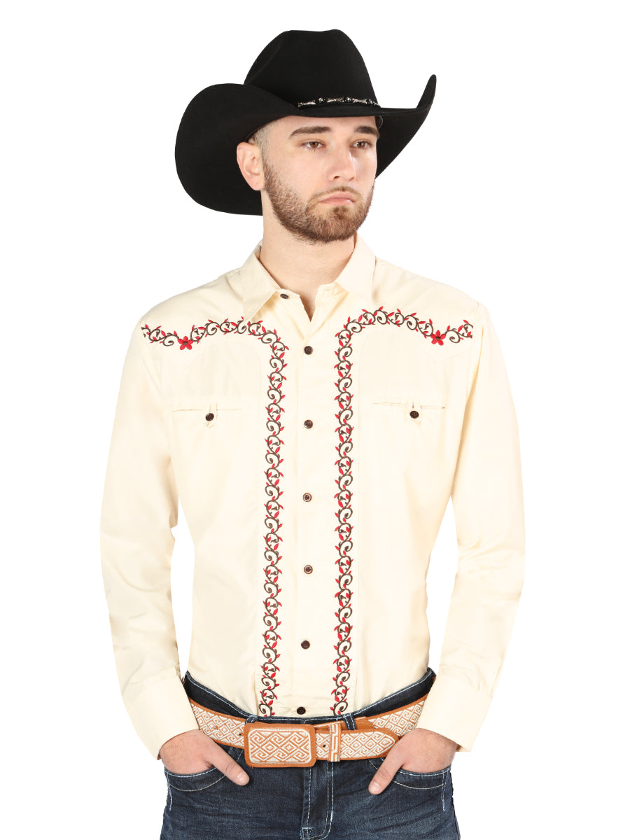 Camisa Vaquera Manga Larga El Señor De Los Cielos No.4076 65% Poliéster 35% Algodón Beige 44201