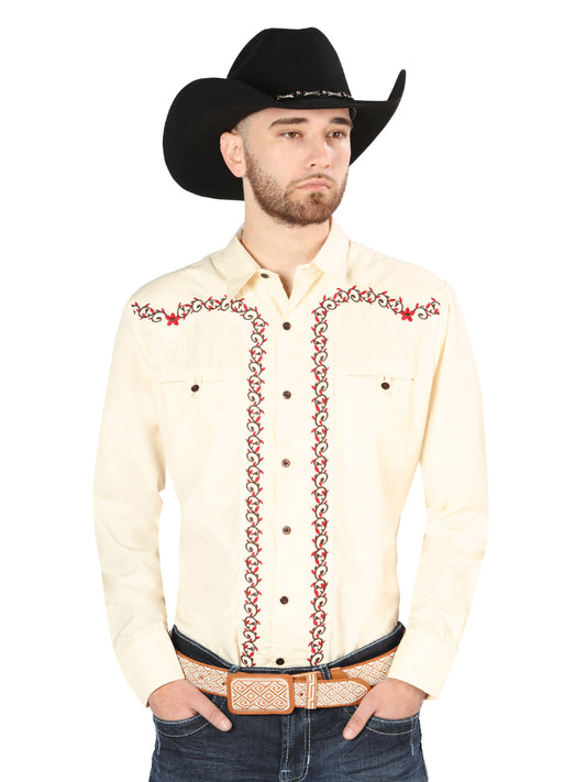 Camisa Vaquera Manga Larga El Señor De Los Cielos No.4076 65% Poliéster 35% Algodón Beige 44201