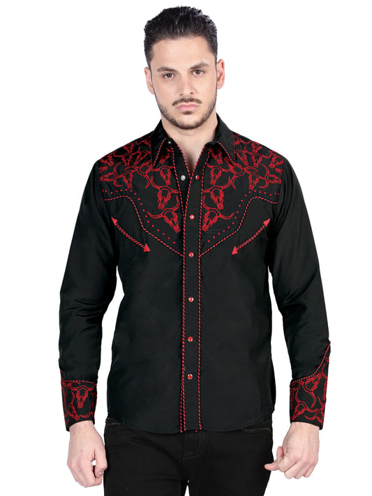 Camisa Vaquera M/ Larga El General 2801 65% Poliéster 35% Algodon Negro/Rojo 44339