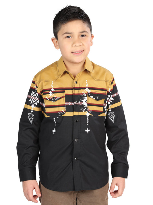 Camisa Vaquera M/ Larga El Senor De Los Cielos 23-35 97% Algodón 3% Lycra Negro/Mostaza 44468